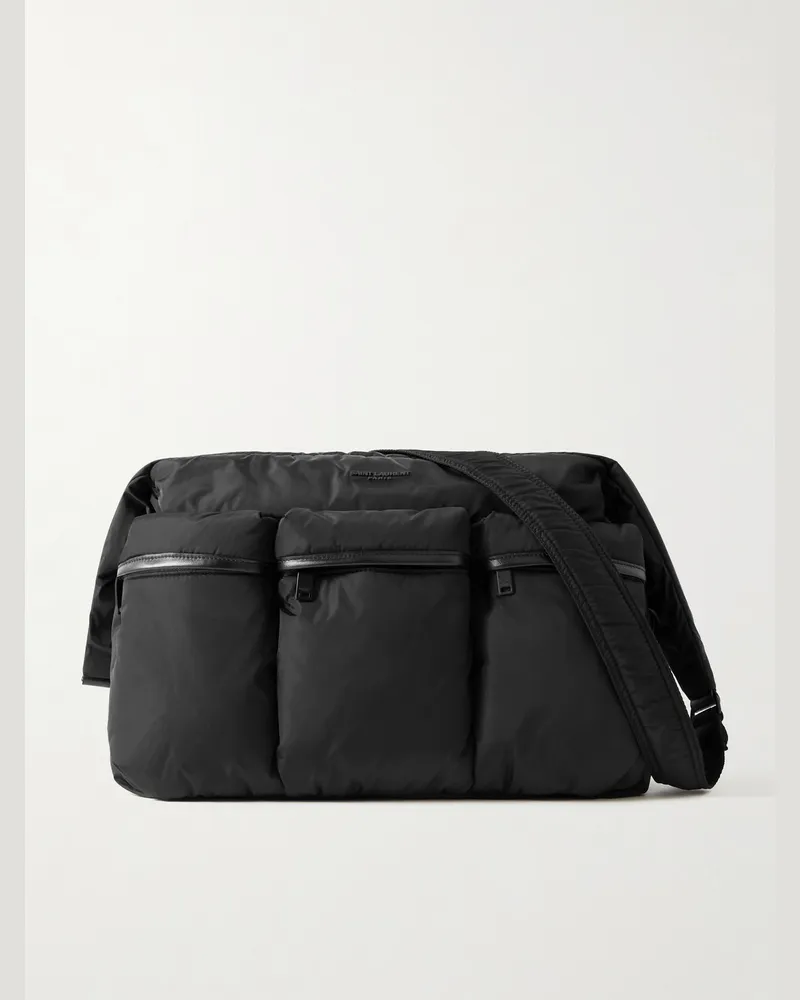 Saint Laurent Umhängetasche aus wattiertem Shell mit Lederbesatz Schwarz