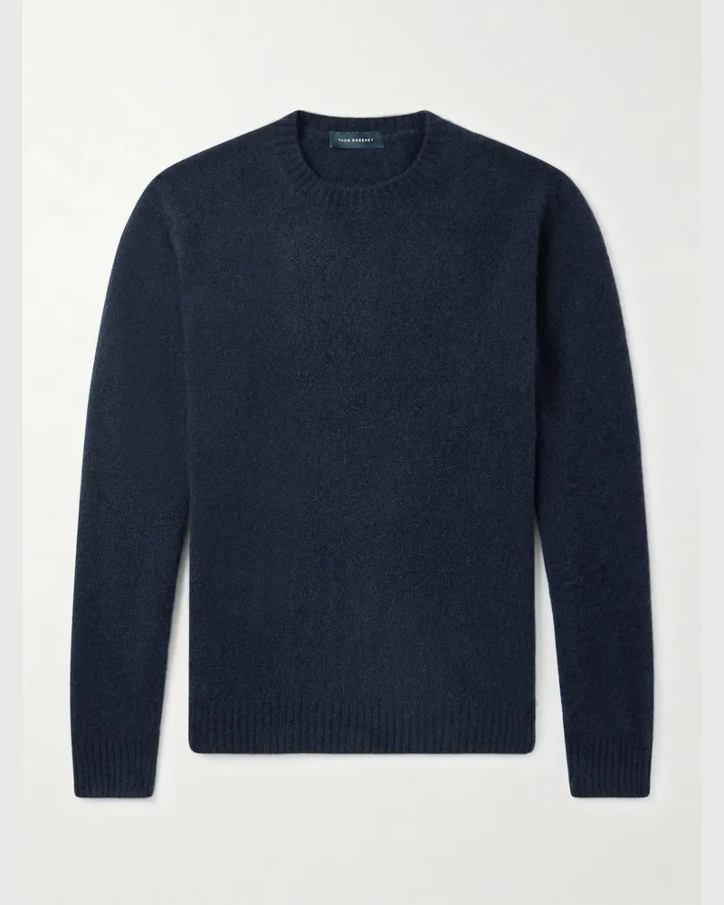 Thom Sweeney Brushed Cashmere-Blend Sweater Blue