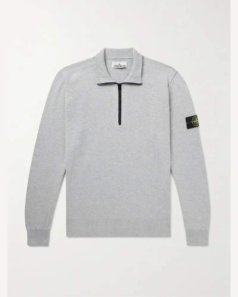 Stone Island Pullover aus Biobaumwolle mit Logodetail und kurzem Reißverschluss Grau