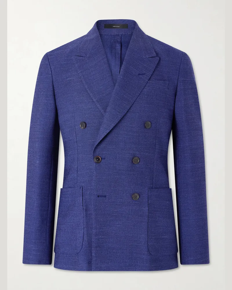 Paul Smith Wool, Linen and Silk-Blend Double-Breasted Blazer Blue