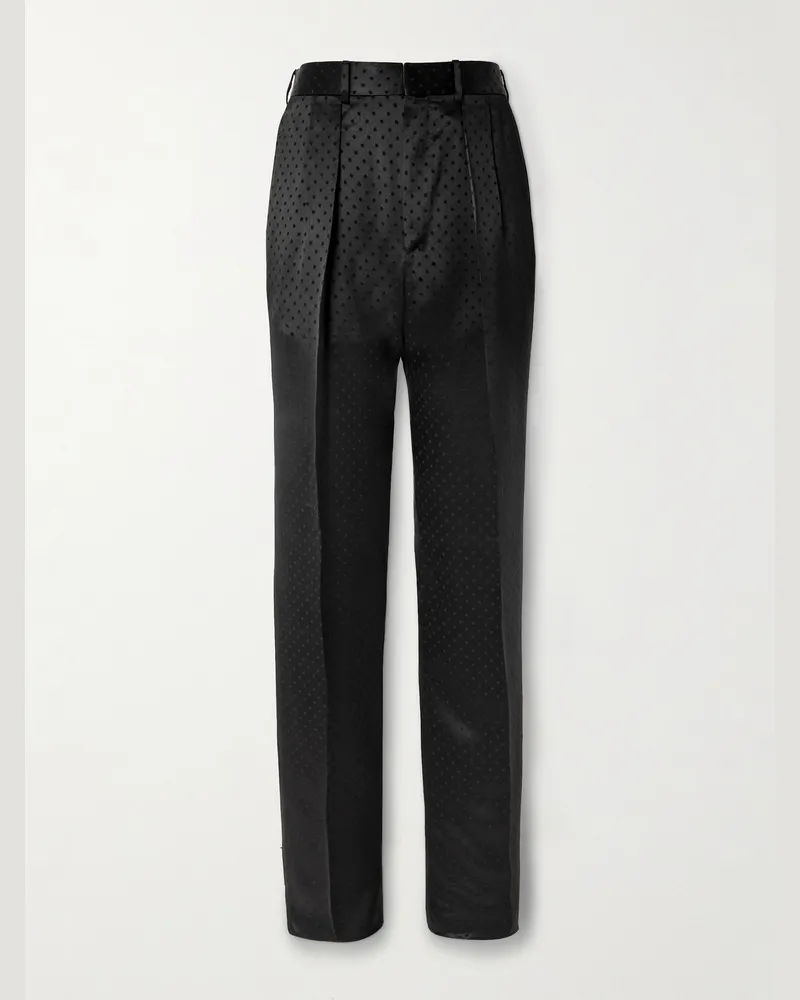 Tom Ford Straight-Leg Pleated Polka-Dot Satin Tuxedo Trousers Black