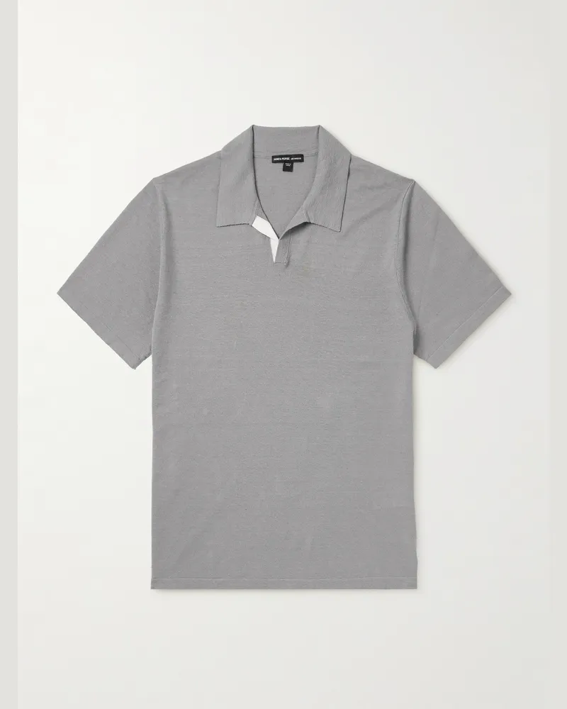 James Perse Polohemd aus einer Leinenmischung Grau