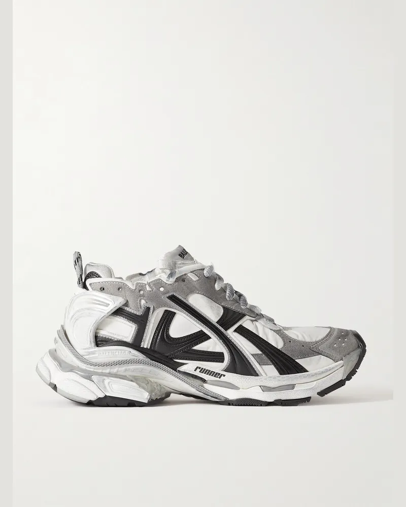 Balenciaga Runner Distressed Nylon, Suede and Rubber Sneakers Gray