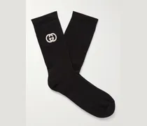 Logo-Embroidered Ribbed Cotton-Blend Socks