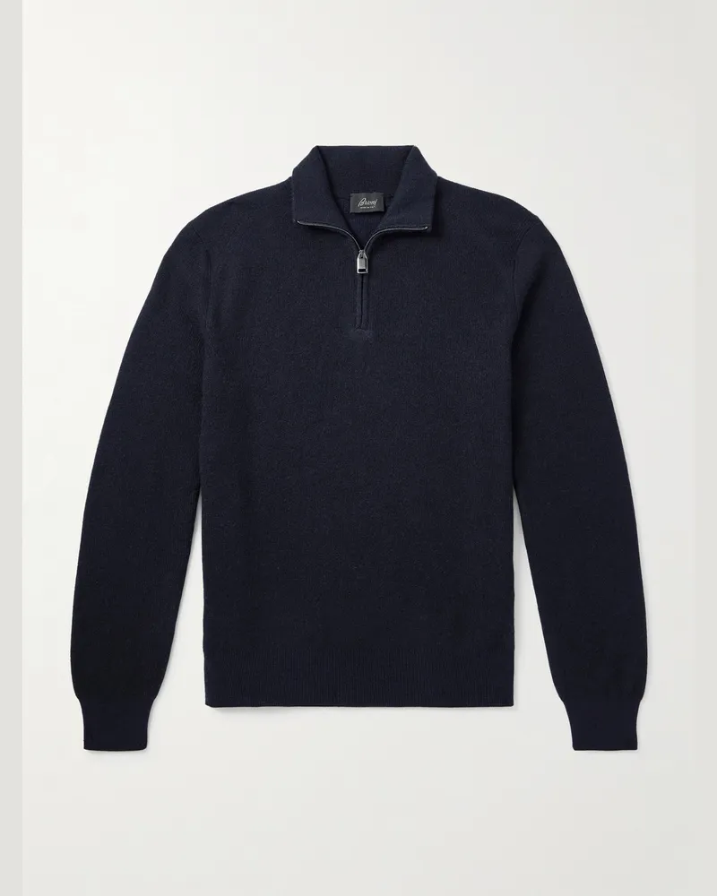 Brioni Pullover aus einer Kaschmir-Wollmischung mit kurzem Reißverschluss Blau