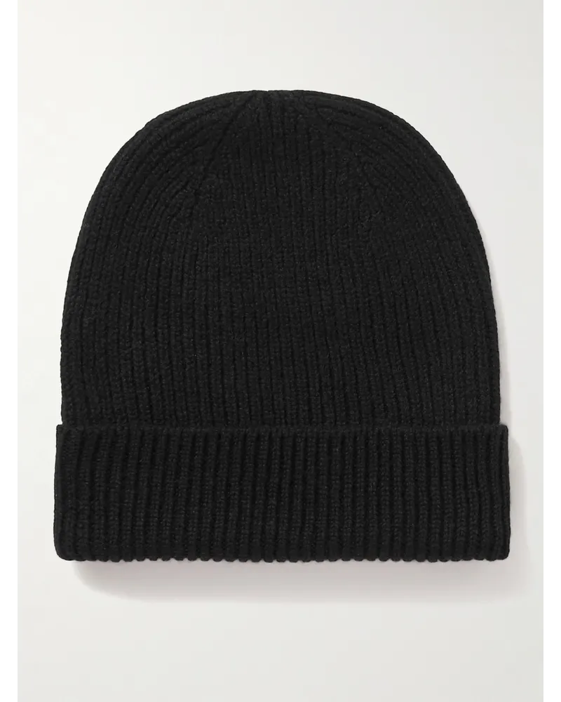 Anderson & Sheppard Beanie aus Kaschmir in Rippstrick Schwarz