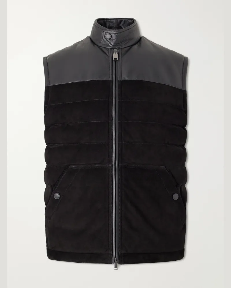 Brioni Leather-Trimmed Suede Gilet Black