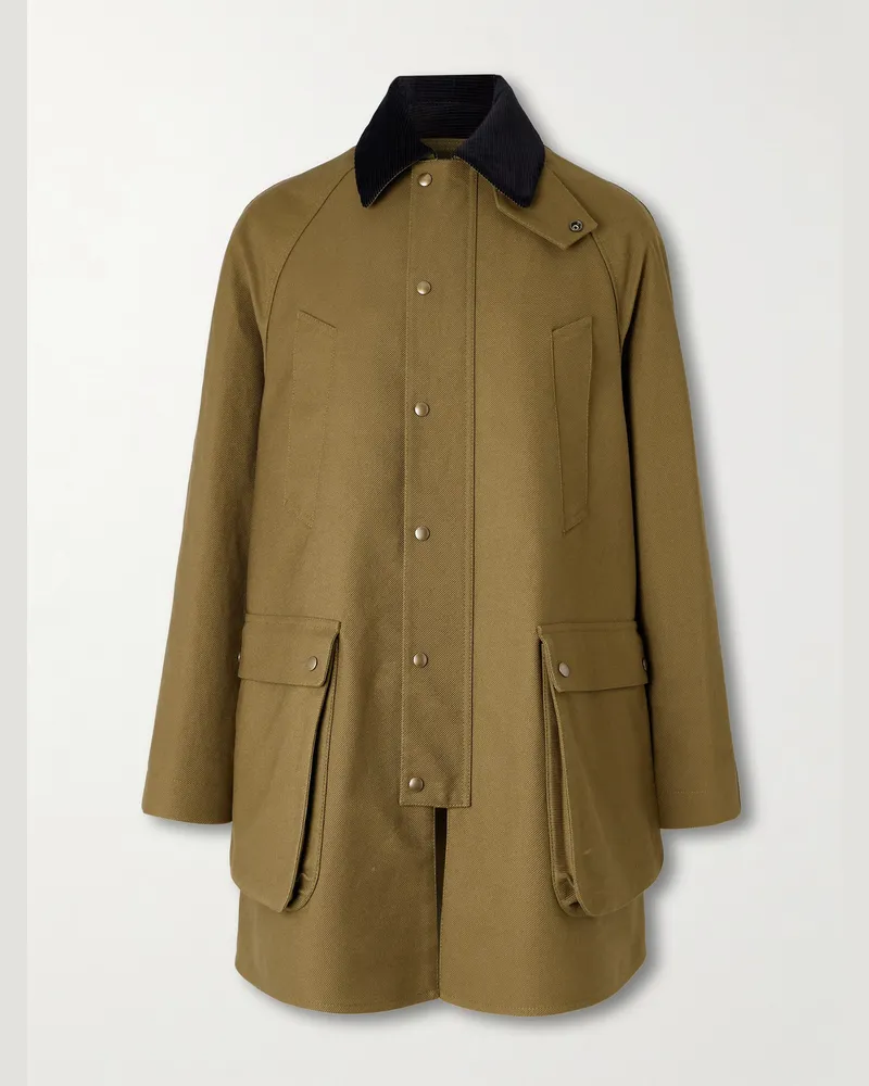 Loewe Trapeze Corduroy-Trimmed Cotton-Drill Jacket Green