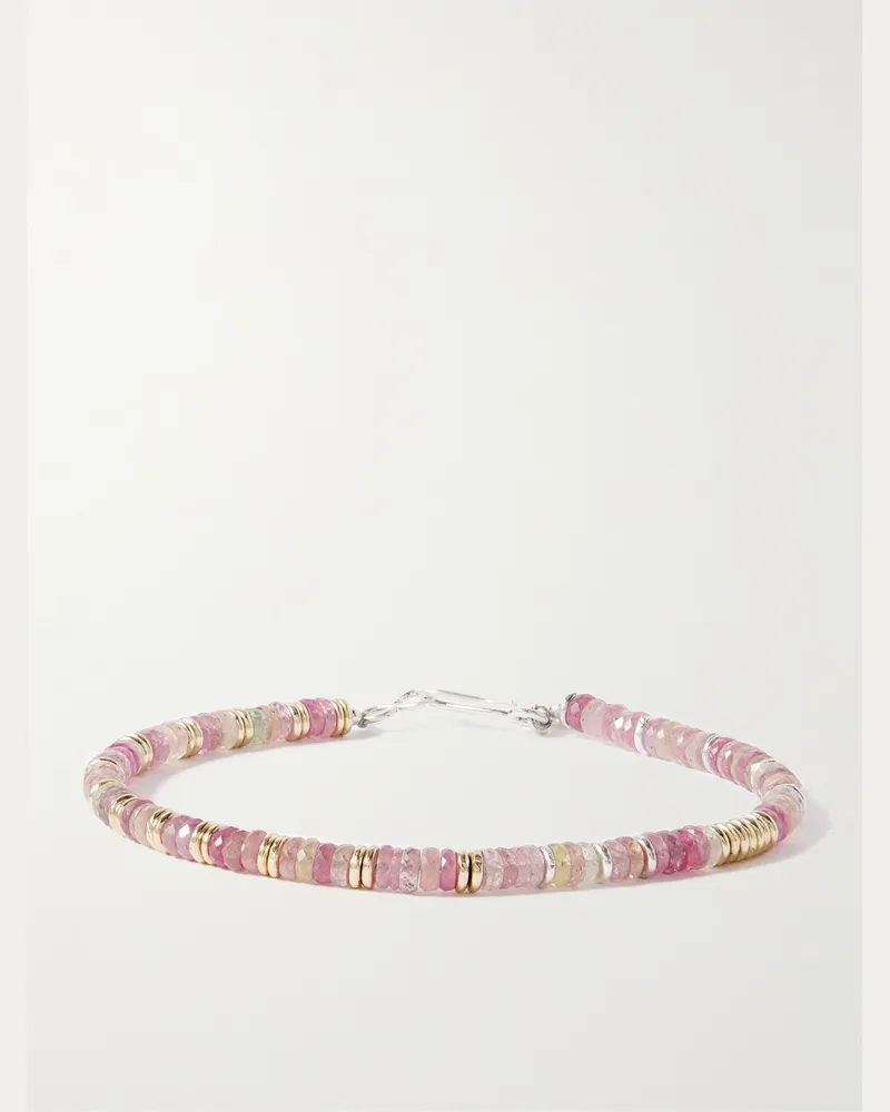 Peyote Bird Virgo Armband mit Perlen und Details aus Silber mit Auflage aus 14 Karat Gold Pink
