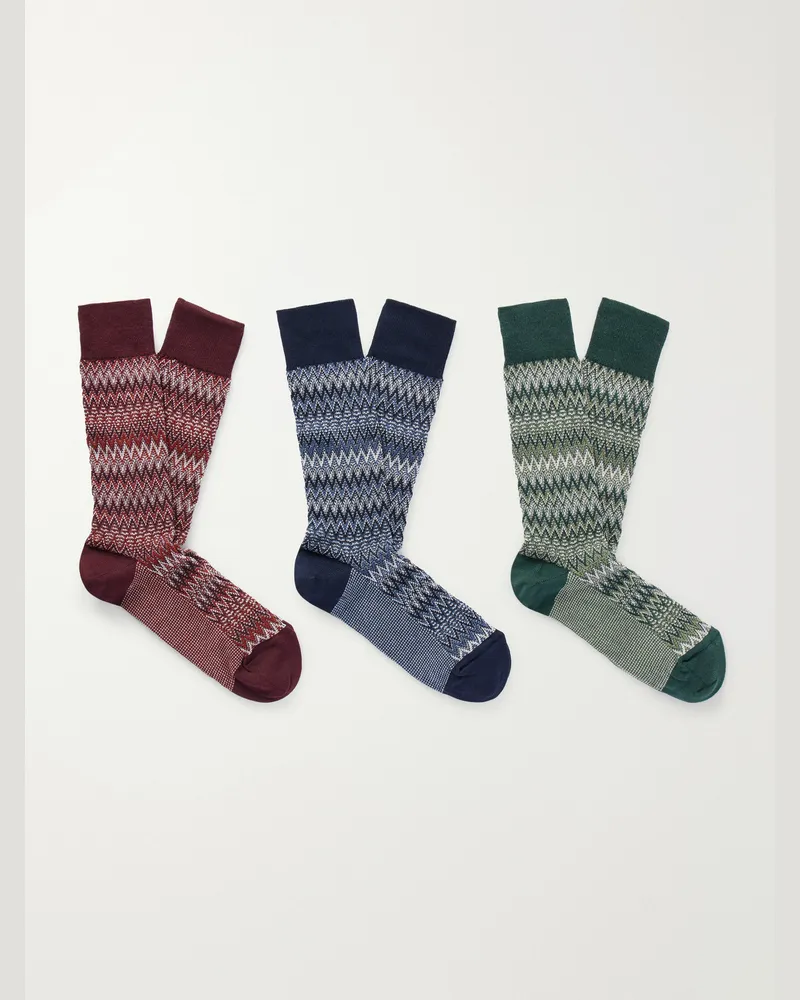 Missoni Set of Three Crochet-Knit Cotton-Blend Socks Multi