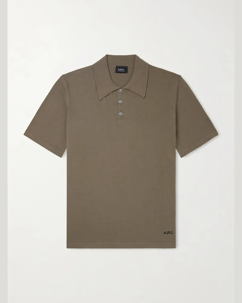 A.P.C. Logo-Intarsia Cotton Polo Shirt Green