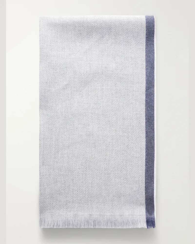 Brunello Cucinelli Fringed Wool and Cashmere-Blend Scarf Gray