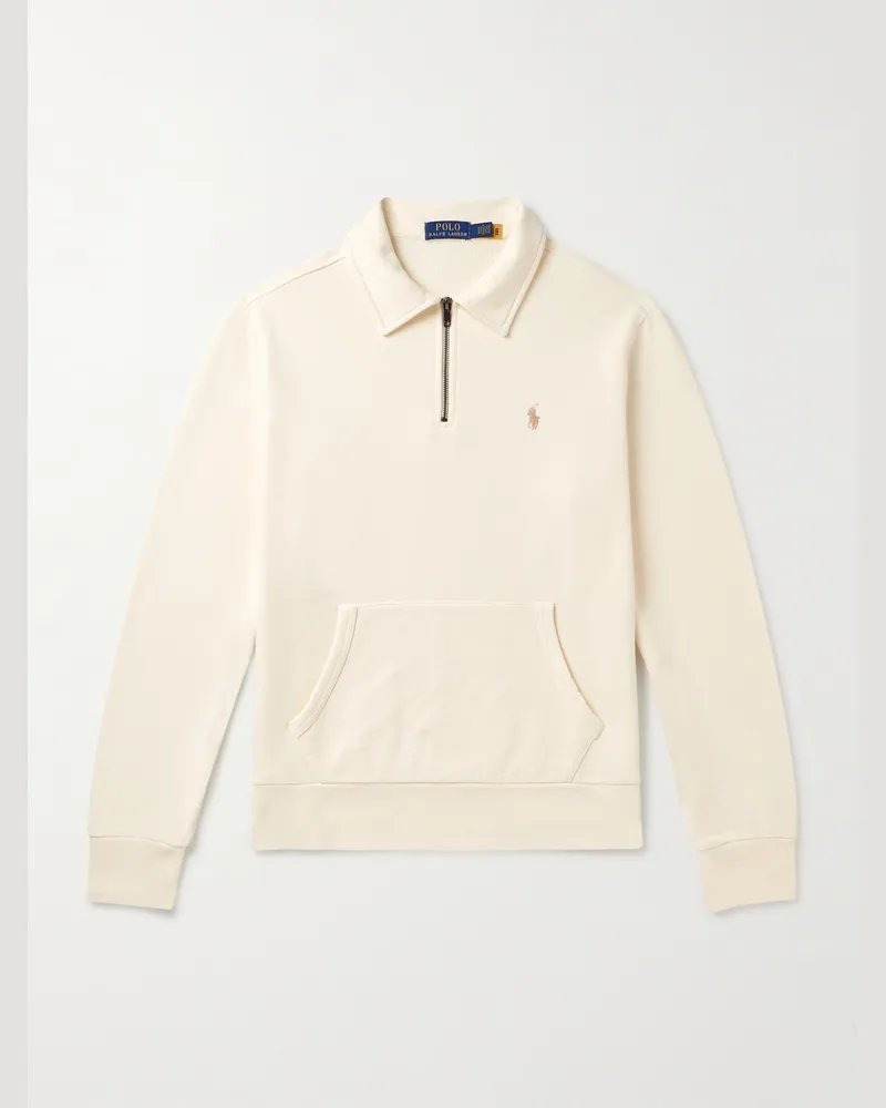 Ralph Lauren Logo-Embroidered Cotton-Jersey Half-Zip Sweatshirt White