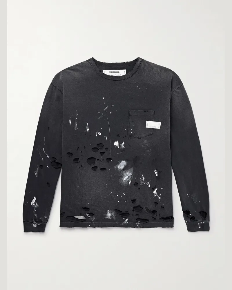 Neighborhood Savage Oberteil aus Baumwoll-Jersey mit Farbspritzern in Distressed-Optik Schwarz