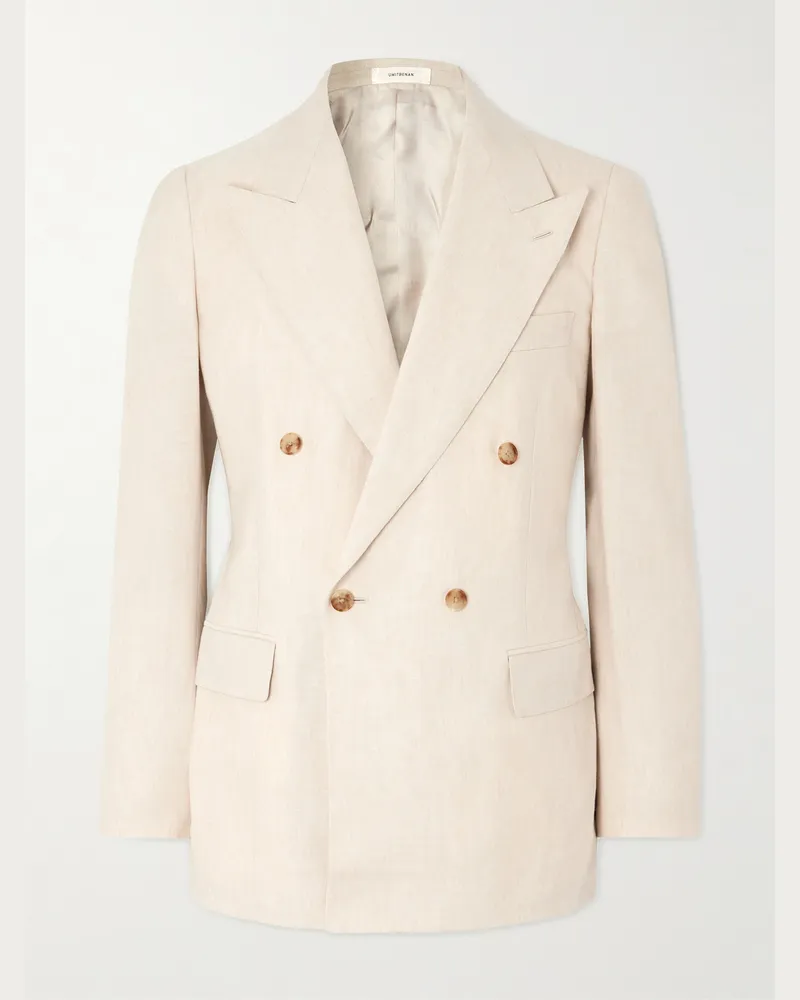 Umit Benan Richard Double-Breasted Linen and Wool-Blend Suit Jacket Neutrals
