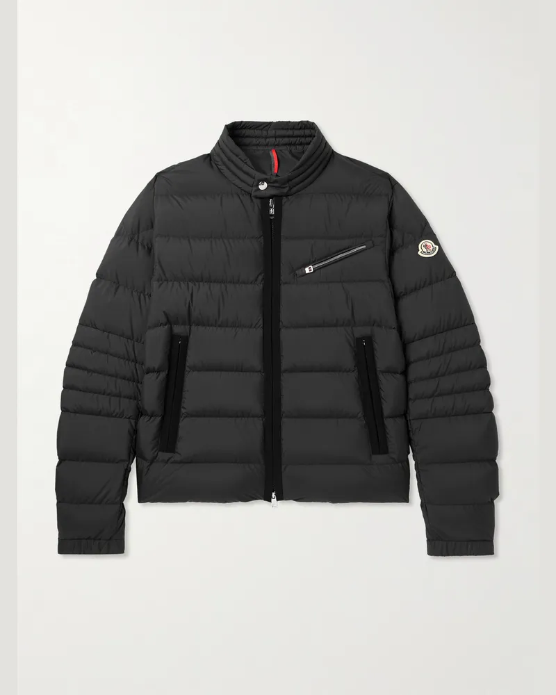 Moncler Daunenjacke aus gestepptem Shell mit Logoapplikation und Ripsband Schwarz