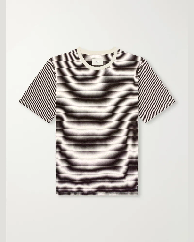 Folk Striped Cotton-Jersey T-Shirt Brown