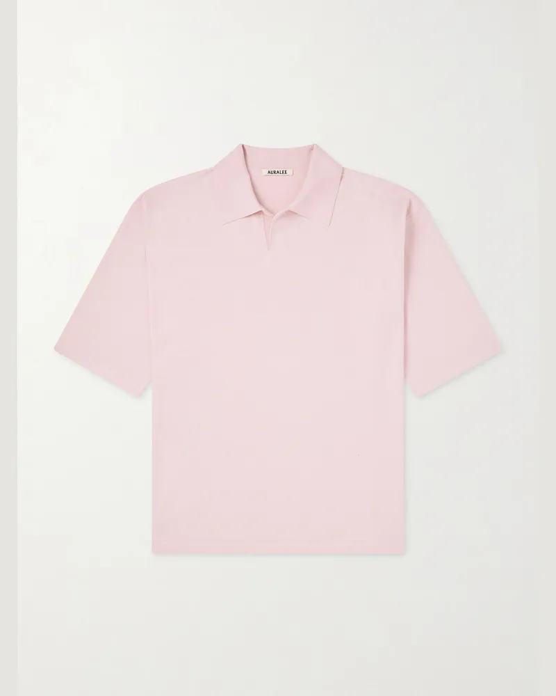 AURALEE Knitted Silk Polo Shirt Pink