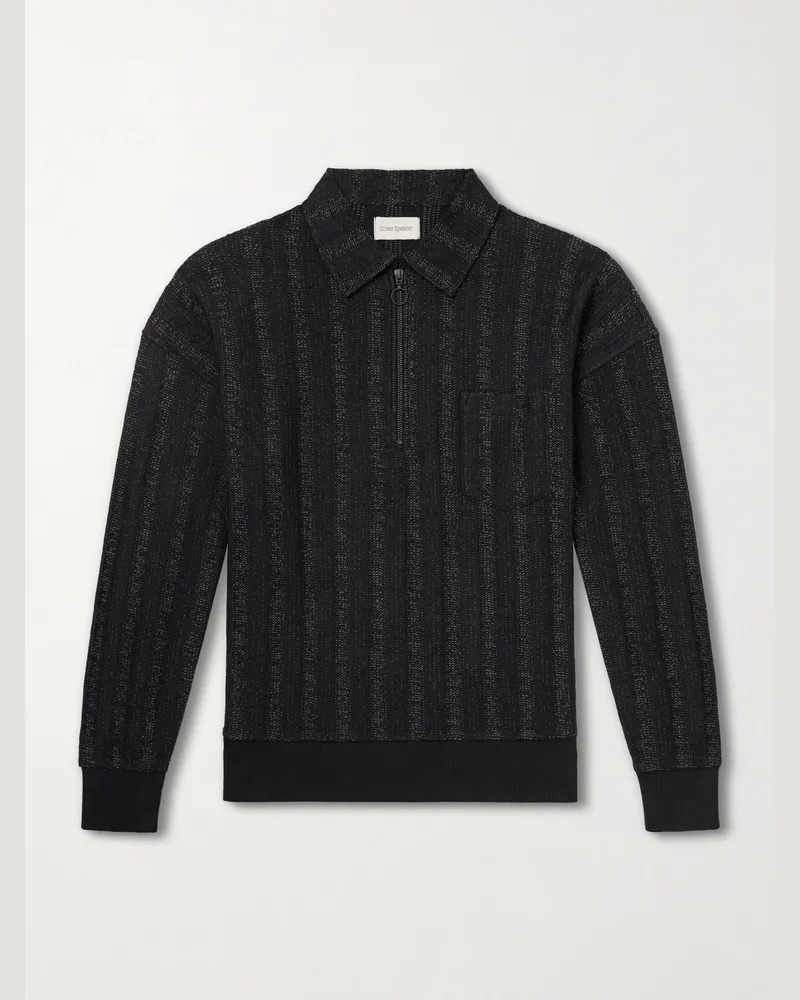 Oliver Spencer Lorimer Cotton-Blend Jacquard Half-Zip Sweater Black