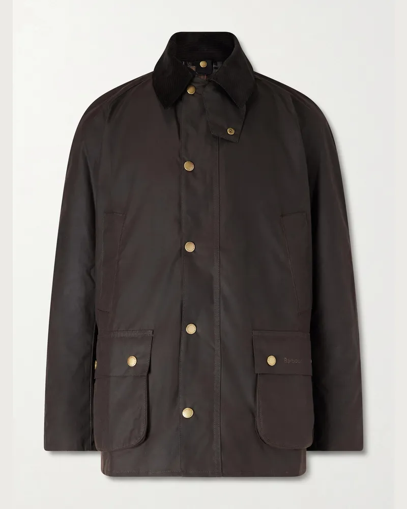 Barbour Ashby Corduroy-Trimmed Waxed-Cotton Jacket Brown