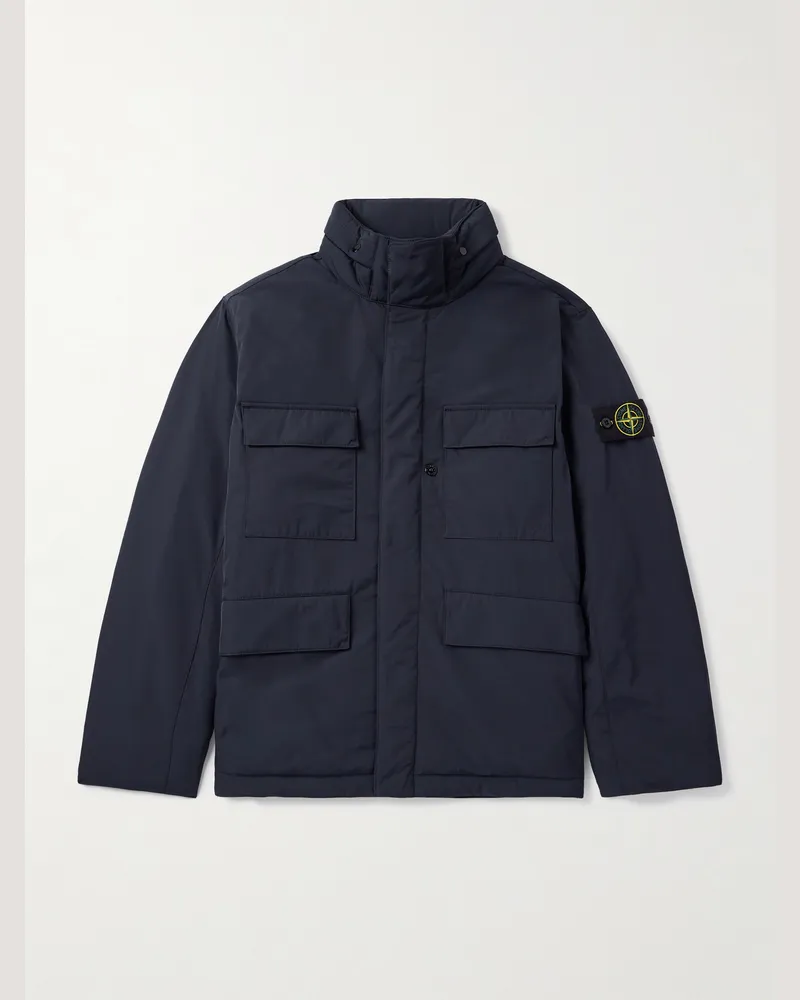 Stone Island Feldjacke aus wattiertem „Micro Twill“-Material mit Logodetail und Kapuze Blau