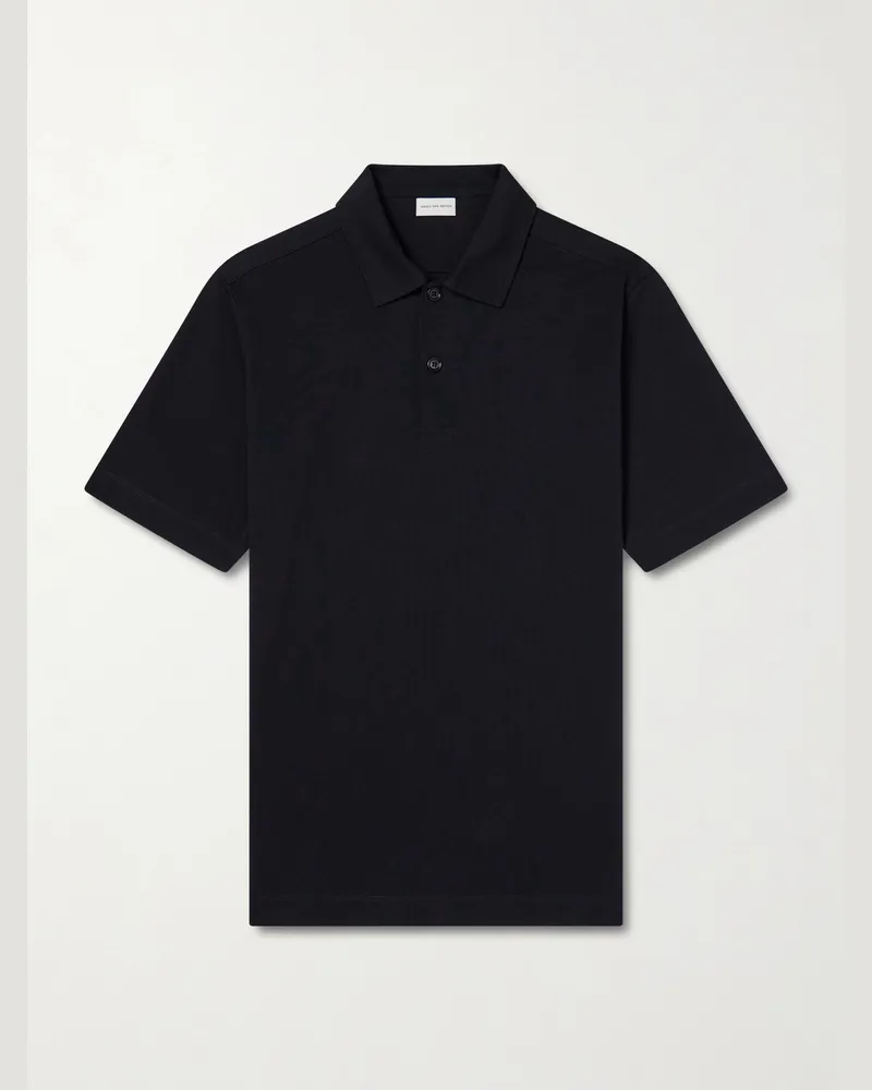 Dries van Noten Cotton-Jersey Polo Shirt Black
