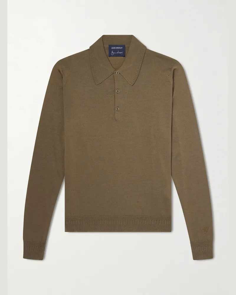 John Smedley Bill Nighy Merino Wool Polo T-Shirt Green