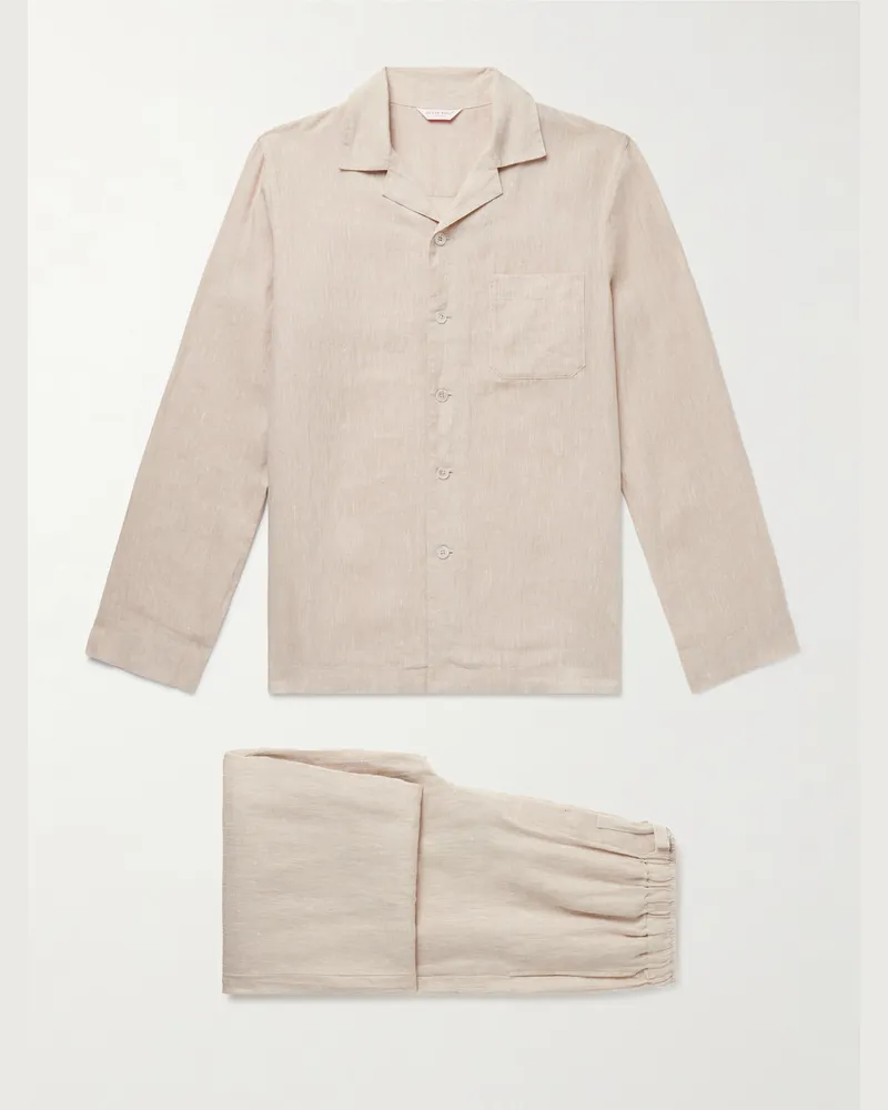 Derek Rose Sicily 1 Linen Pyjama Set Neutrals