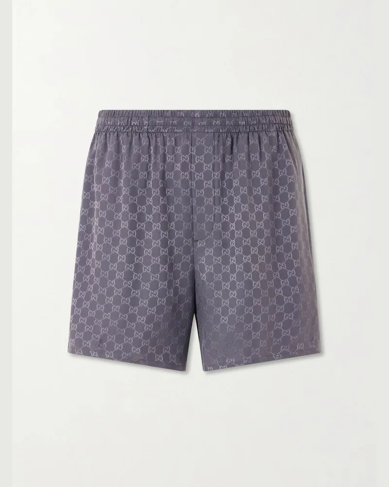 Gucci Bowling GG Supreme Jacquard Silk-Twill Shorts Gray