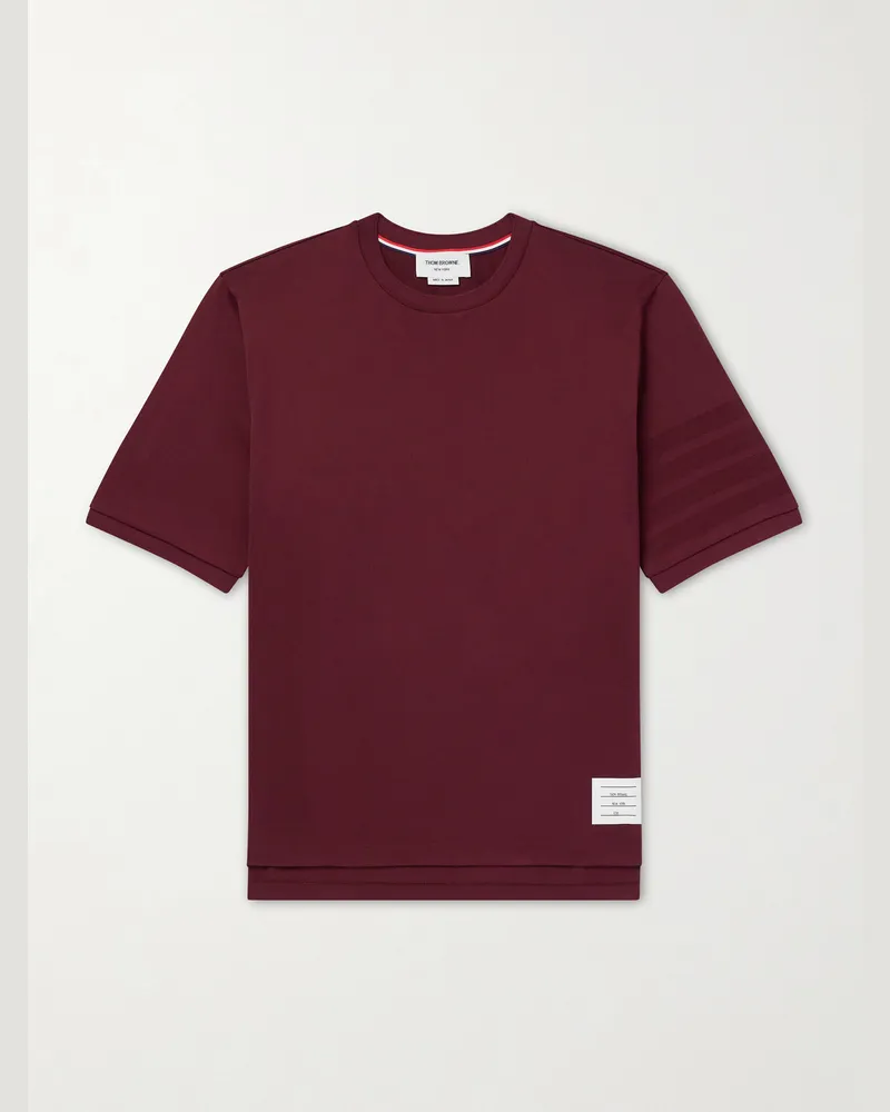 Thom Browne Logo-Appliquéd Striped Cotton-Jersey T-Shirt Burgundy