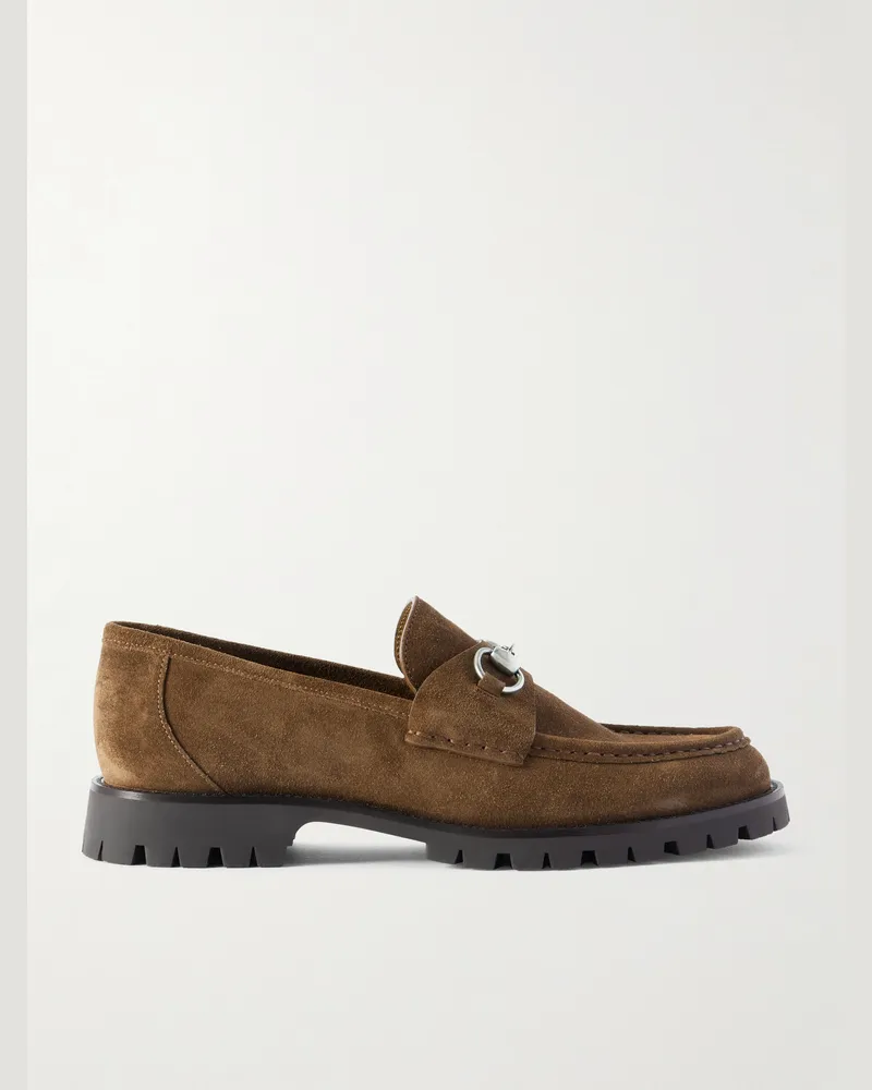 Gucci Sylke Horsebit-Embellished Suede Loafers Brown