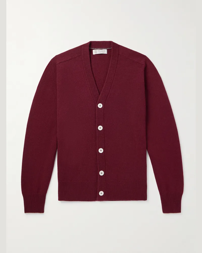 Brunello Cucinelli Schmal geschnittener Cardigan aus Kaschmir Burgunder