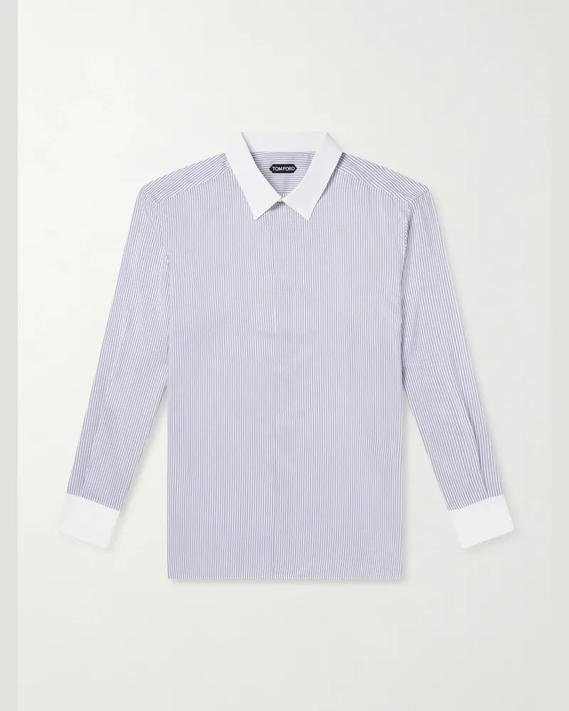 Tom Ford Gestreiftes Hemd aus Seide Blau