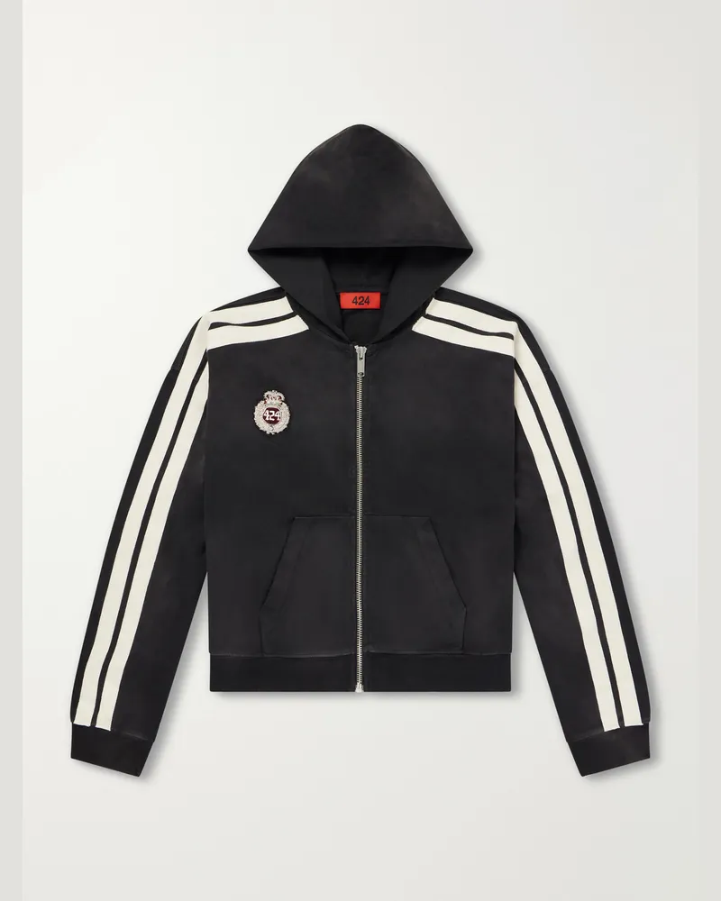 FourTwoFour on Fairfax Academy Logo-Appliquéd Cotton-Jersey Zip-Up Hoodie Black