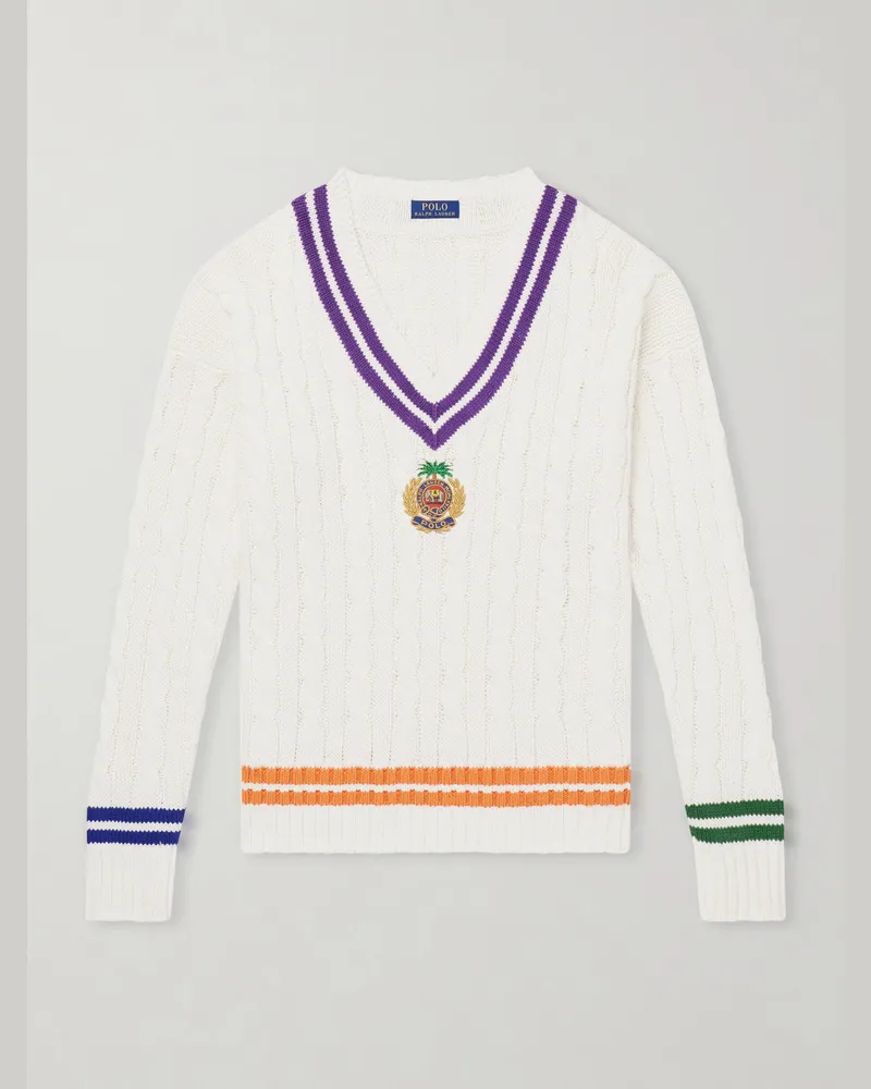 Ralph Lauren Logo-Embroidered Cotton Sweater White