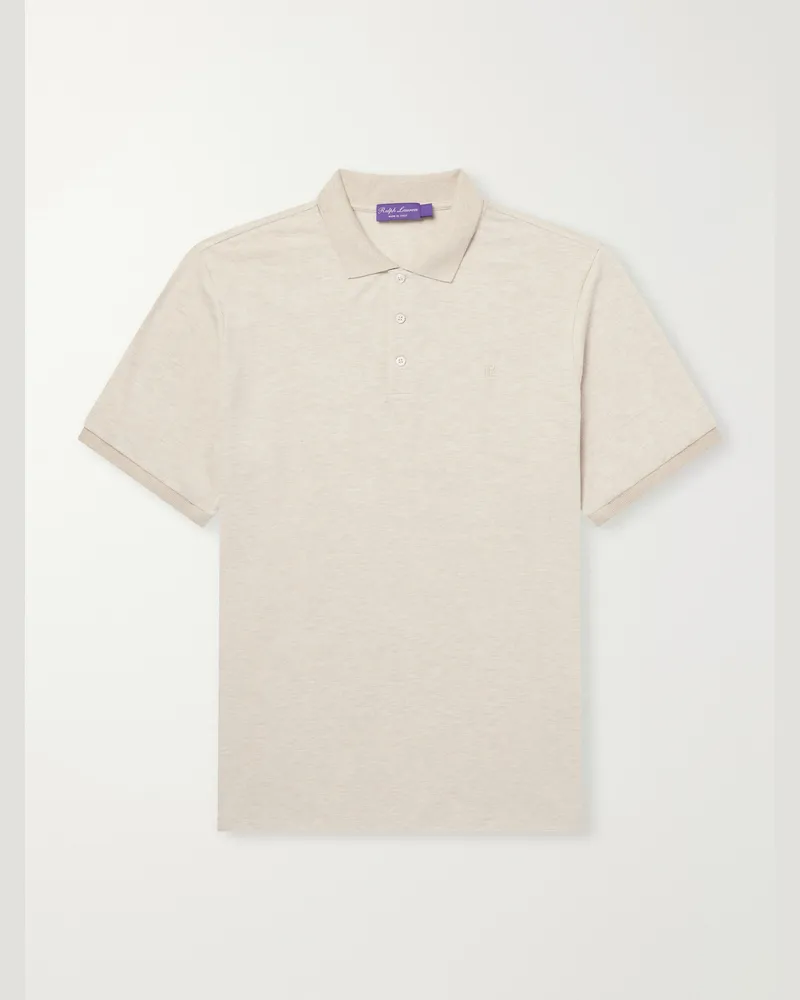 Ralph Lauren Logo-Embroidered Cotton-Piqué Polo Shirt Neutrals