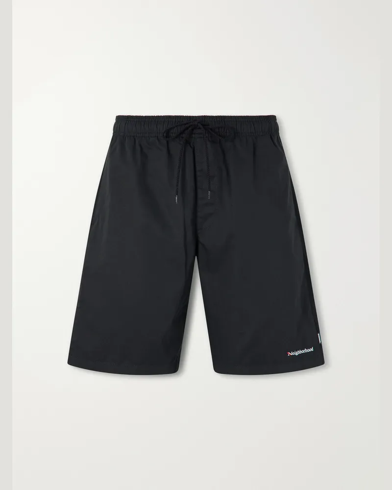 Neighborhood Easy Straight-Leg Logo-Embroidered Shell Shorts Black