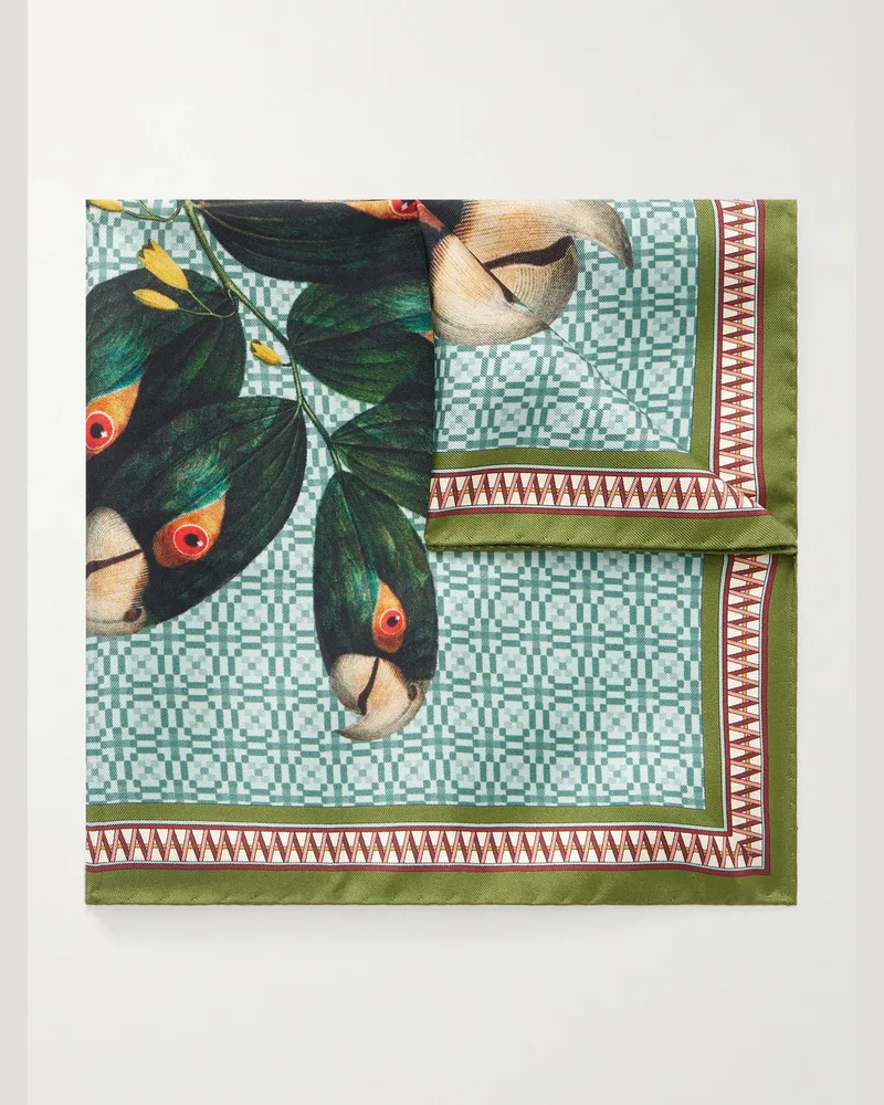 La DoubleJ Printed Silk Pocket Square Blue