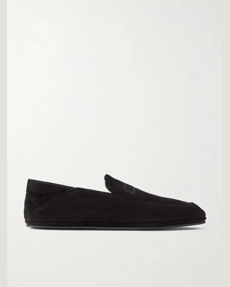 John Lobb Kingston II Collapsible-Heel Suede Loafers Black