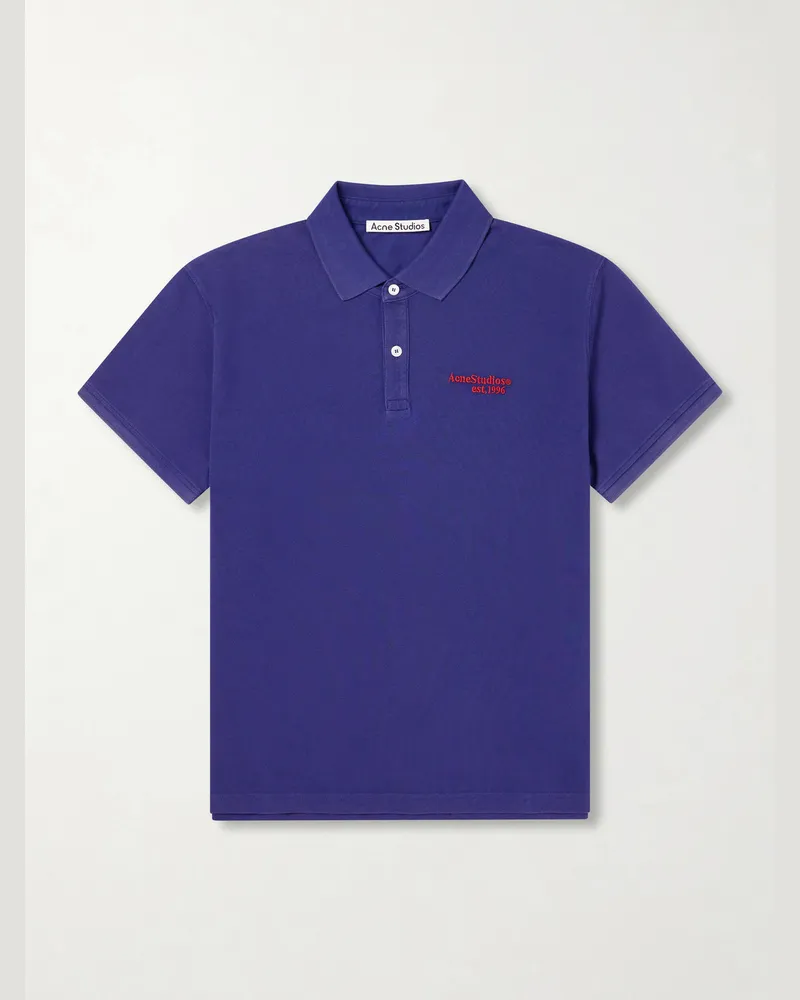 Acne Studios Logo-Embroidered Cotton-Piqué Polo Shirt Blue