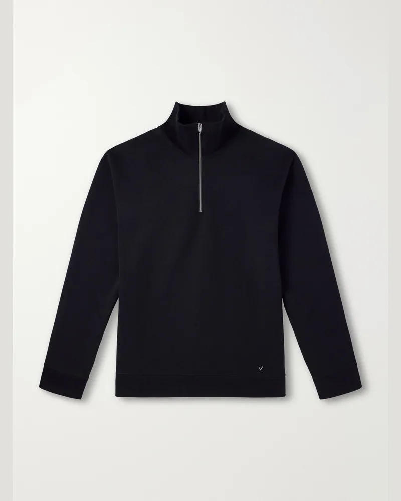 Valentino Garavani Cotton-Blend Jersey Half-Zip Sweatshirt Black