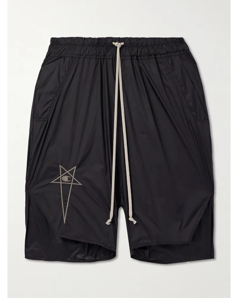 Rick Owens Champion Beveled Pod gerade geschnittene Shorts aus Shell mit Kordelzugbund Schwarz