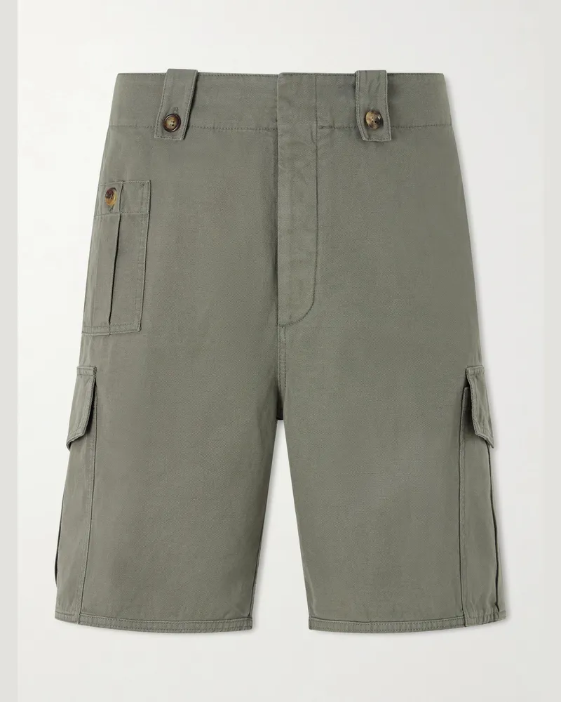 Brunello Cucinelli Cotton and Linen-Blend Canvas Bermuda Shorts Green