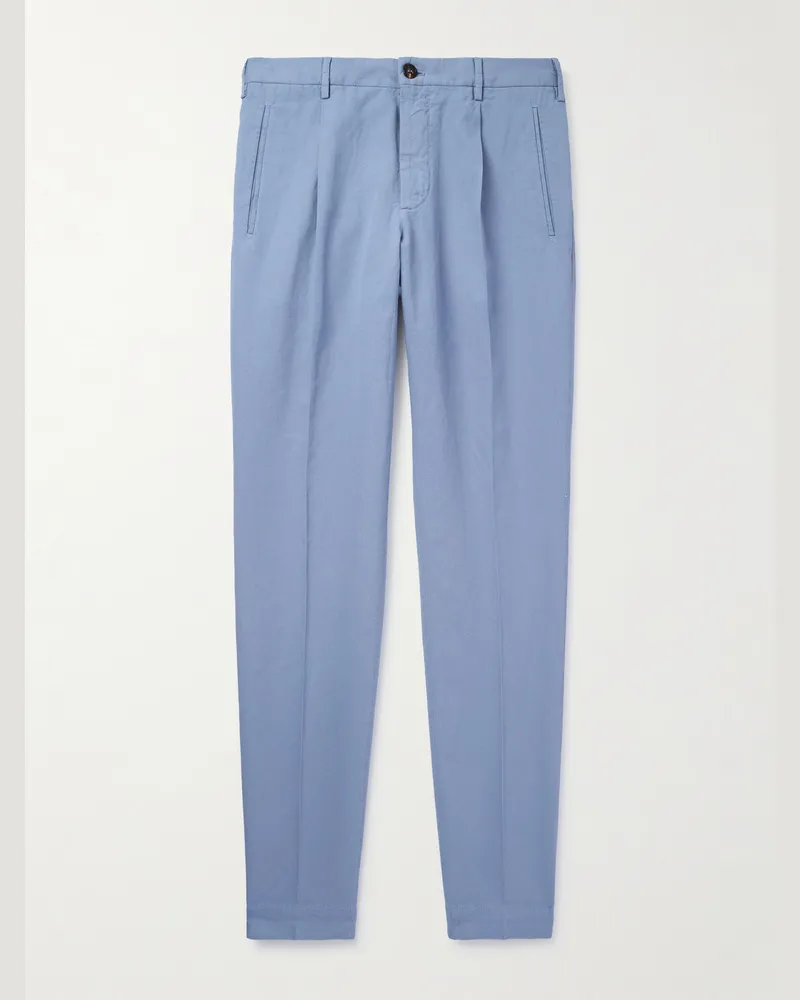 Incotex Venezia 1951 schmal zulaufende Hose aus „Ice Crêpe“-Material mit Falten Blau