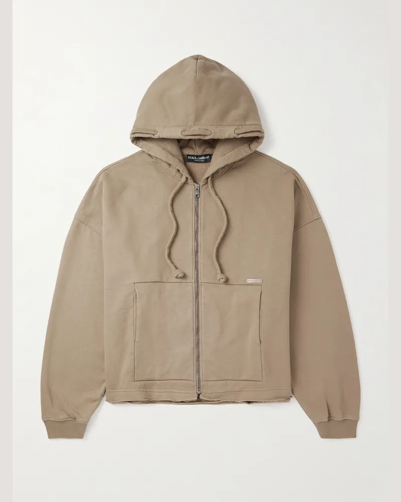 Dolce & Gabbana Oversized-Kapuzenjacke aus Baumwoll-Jersey mit Reißverschluss und Logoapplikation Braun