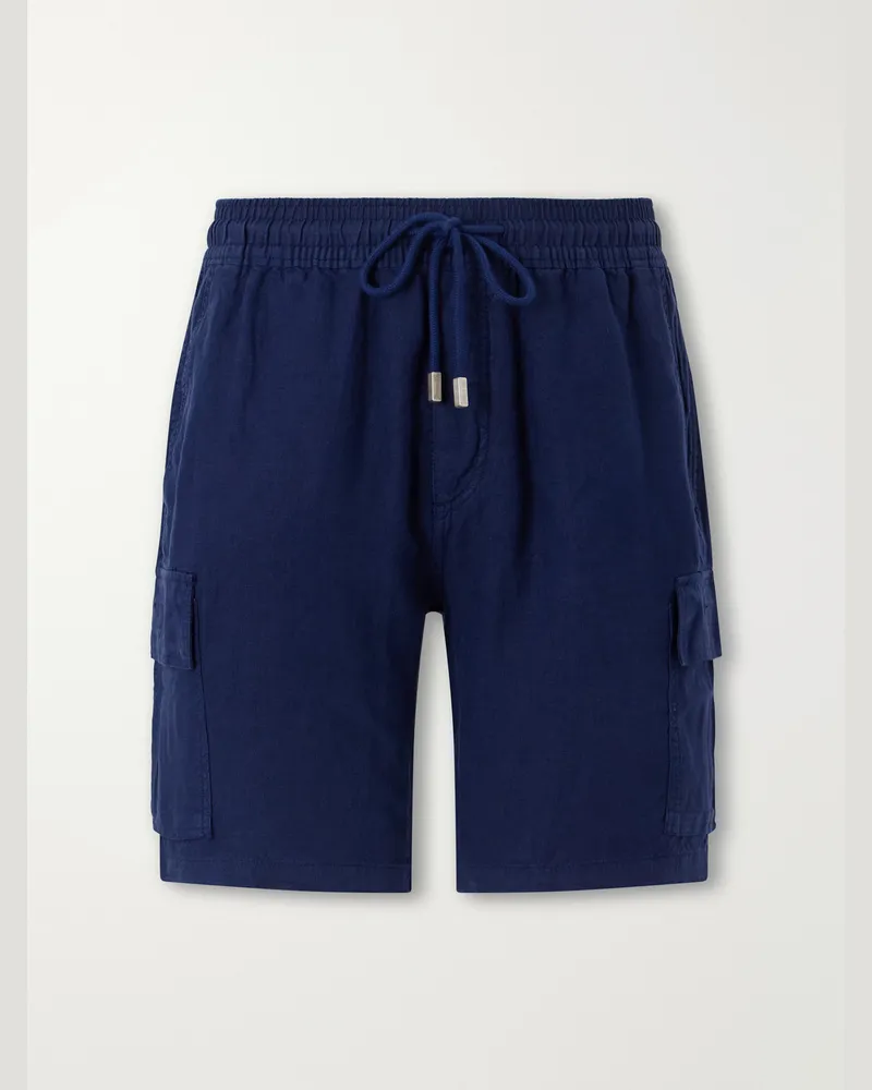 Vilebrequin Baie Straight-Leg Linen Drawstring Cargo Shorts Blue