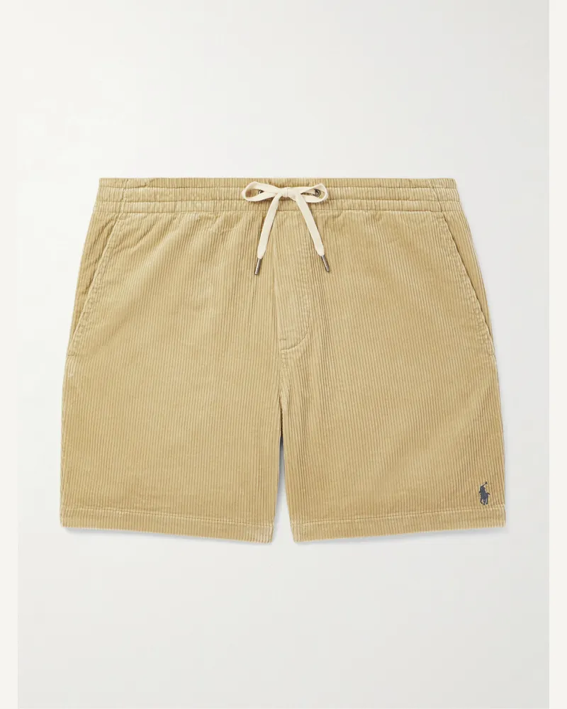 Ralph Lauren Prepster Straight-Leg Logo-Embroidered Cotton-Corduroy Drawstring Shorts Neutrals