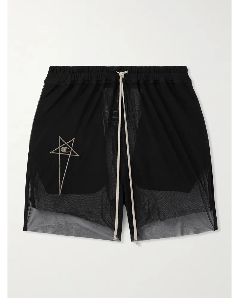 Rick Owens Champion Dolphin gerade geschnittene Shorts aus Mesh mit Logostickerei Schwarz