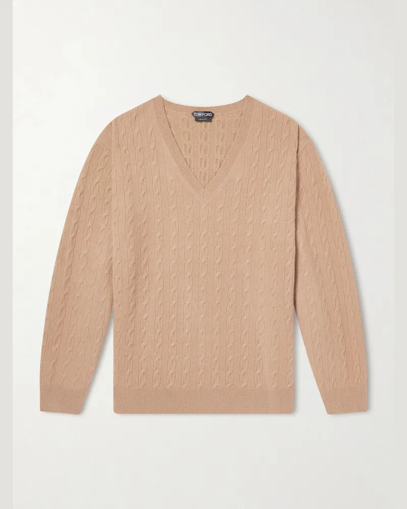 Tom Ford Pullover aus Wolle in Zopfstrick Braun