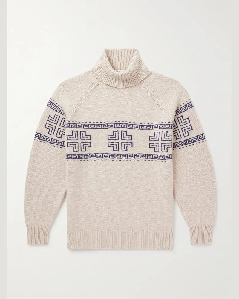 Brunello Cucinelli Intarsia-Knit Cashmere Rollneck Sweater Neutrals
